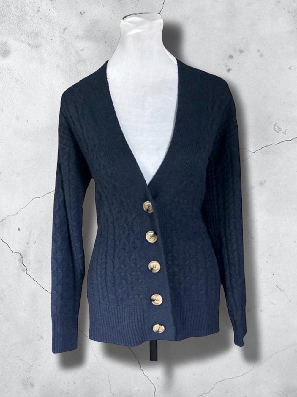 LC Lauren Conrad Navy Cable Knit Button-Front Cardigan